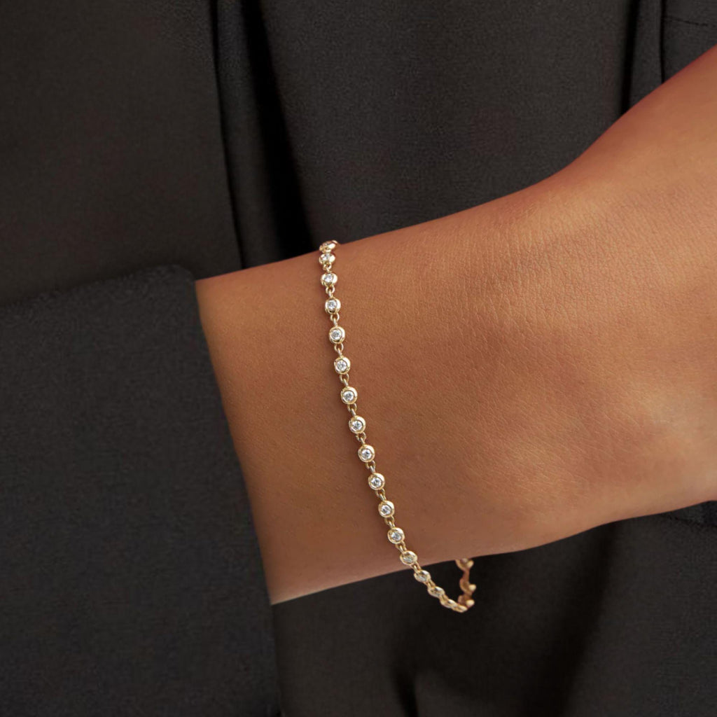 14K Solid Gold Lab Grown Diamond Tennis Bracelet,Dainty Diamond Bracelet
