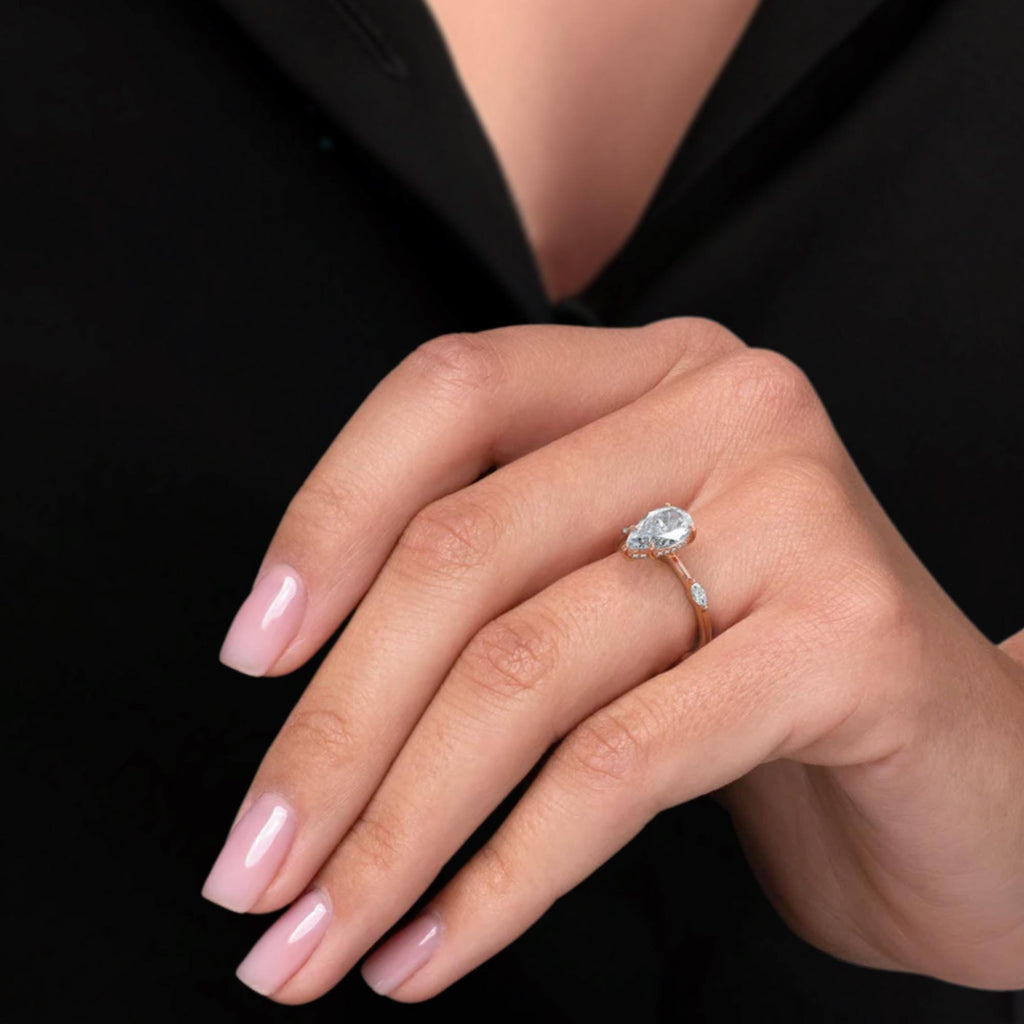 Pear Cut IGI Certified Lab Grown Diamond 14K Solitaire Engagement Ring With Hidden Halo Fine Jewelry for Women