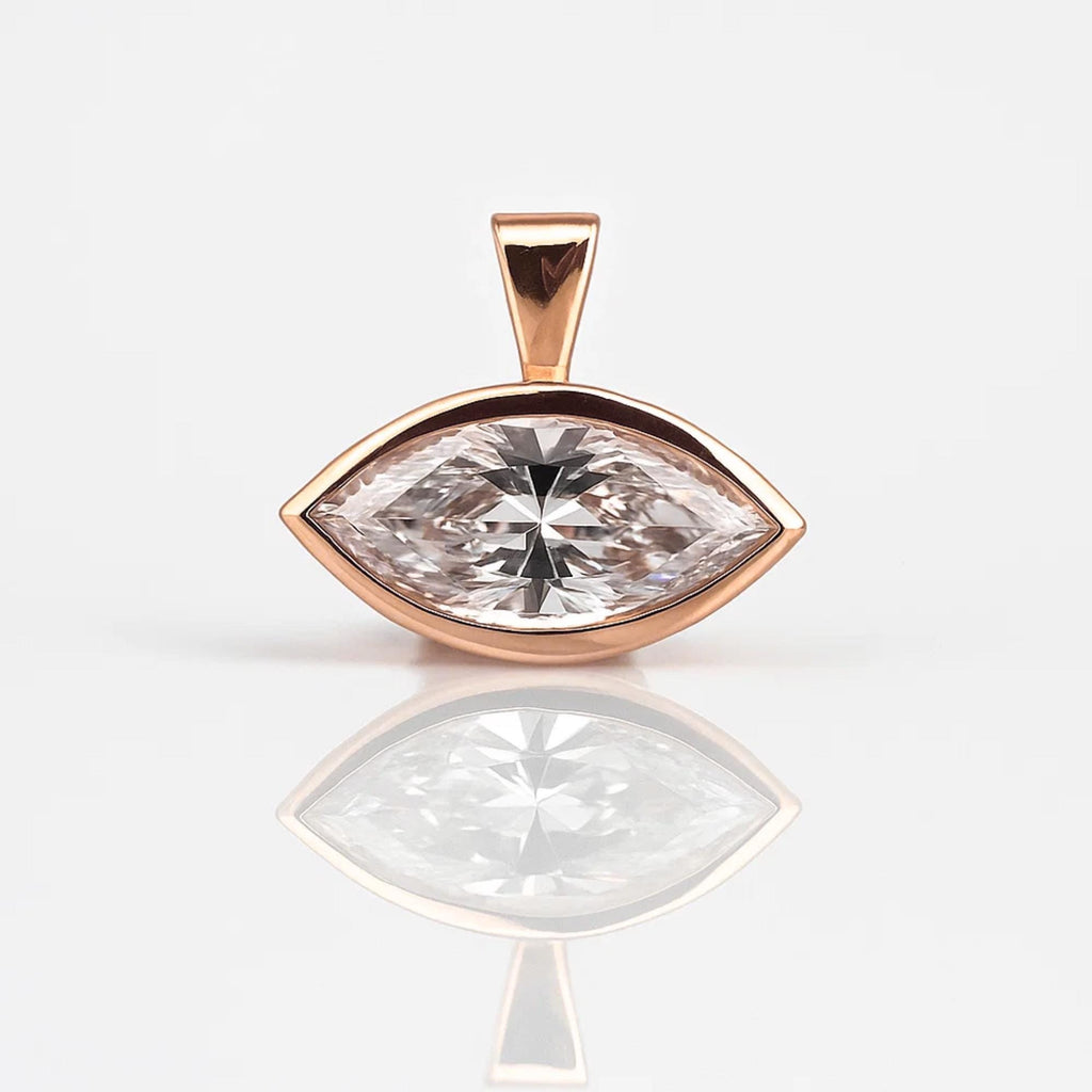 14K Solid Gold East West Marquise Cut Lab Grown Diamond Wedding Pendant For Women