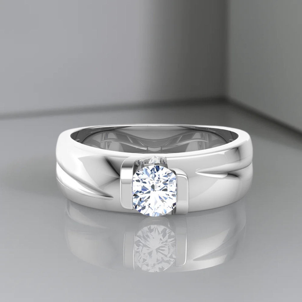 14K Gold Round Cut Lab Grown Diamond Men's Engagement Ring for Him