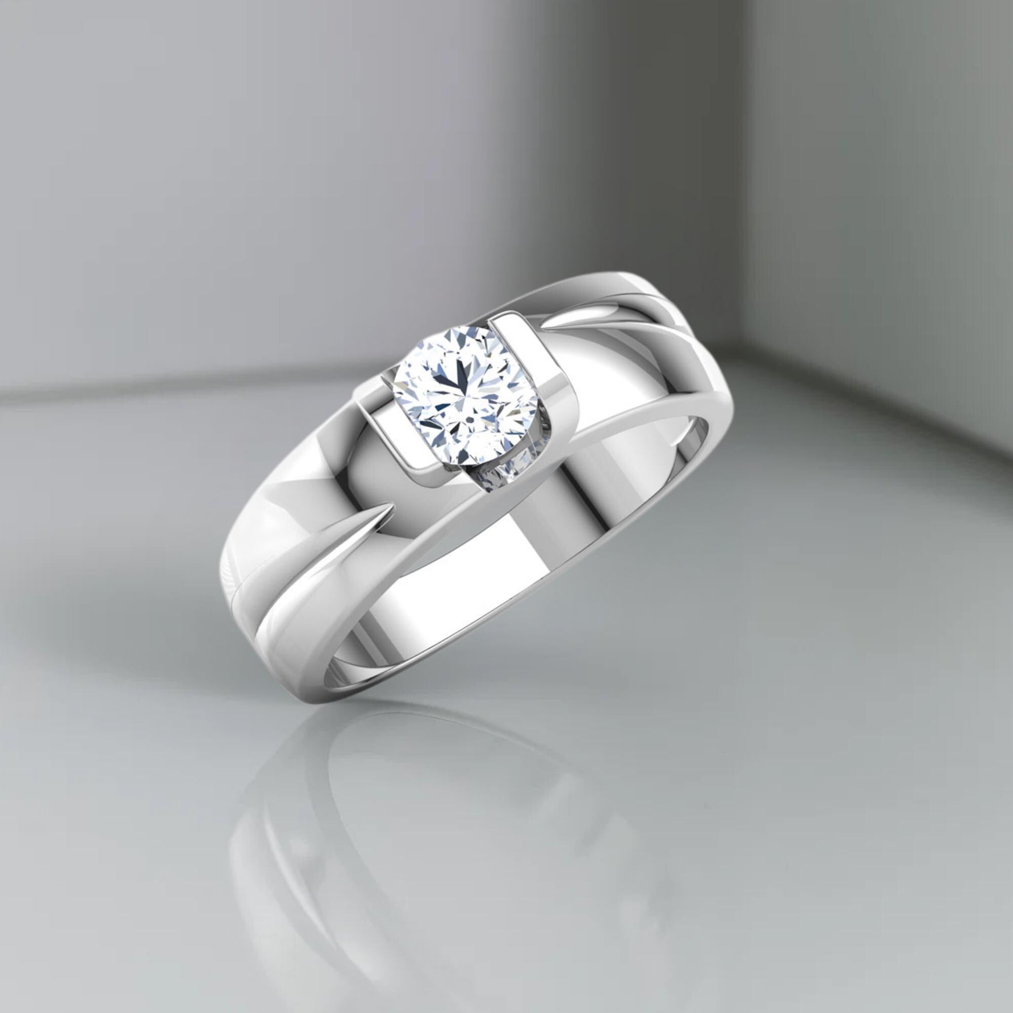 14K Gold Round Cut Lab Grown Diamond Men's Engagement Ring for Him