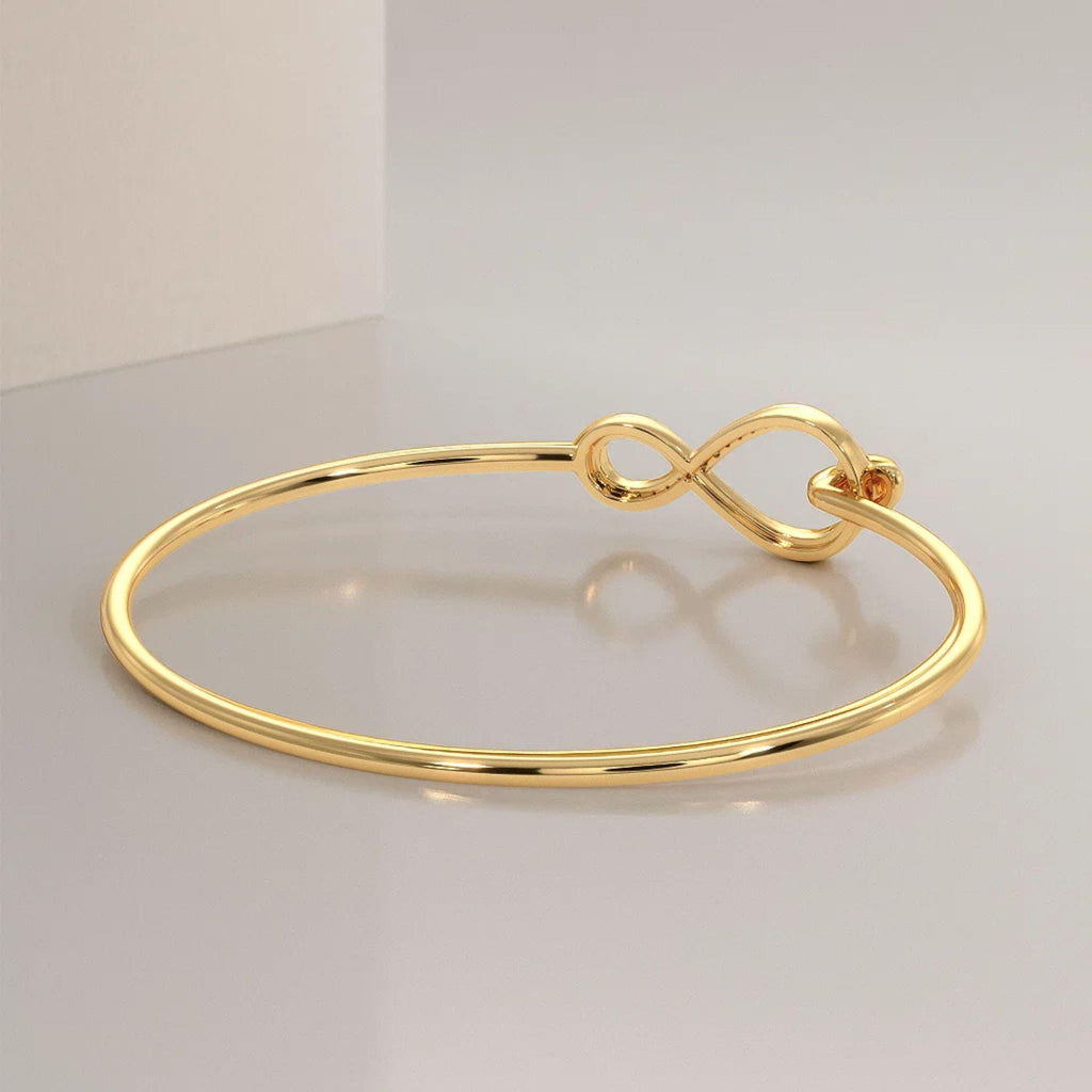 14K Gold Diamond Heart Bracelet, Handmade Lab Grown Diamond Infinity Bangle, Valentine's Gift