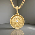 14K Solid Gold Compass Medallion Pendant, Lab Grown Diamond Nautical Directional Jewelry, Gift for Travelers & Adventurers