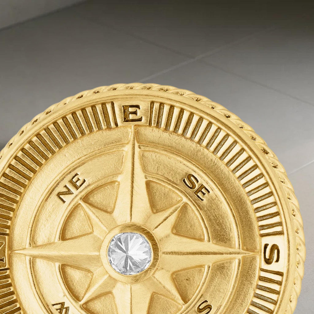 14K Solid Gold Compass Medallion Pendant, Lab Grown Diamond Nautical Directional Jewelry, Gift for Travelers & Adventurers