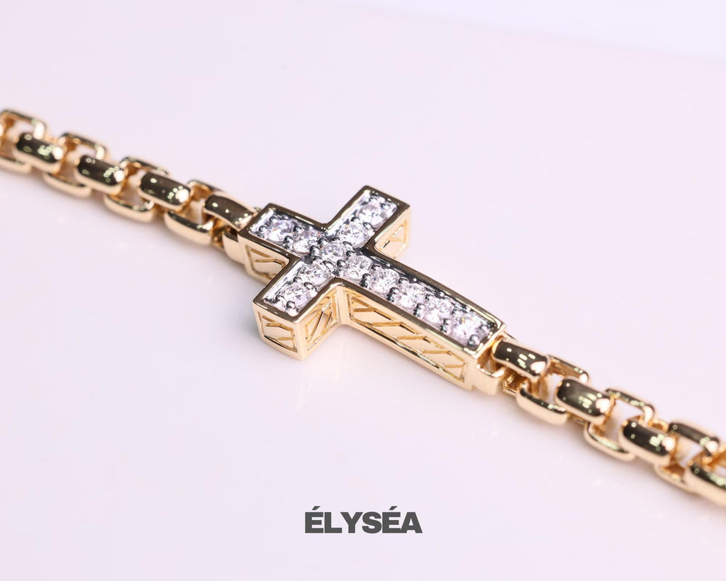 14K Solid Gold Diamond Cross Bracelet| Religious Jewelry| Baptism Gift| Christian Bracelet| Protective Bracelet|Gifts for Him| Diamond Cross