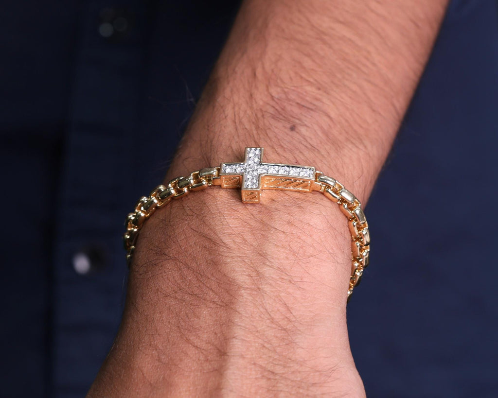 14K Solid Gold Diamond Cross Bracelet| Religious Jewelry| Baptism Gift| Christian Bracelet| Protective Bracelet|Gifts for Him| Diamond Cross