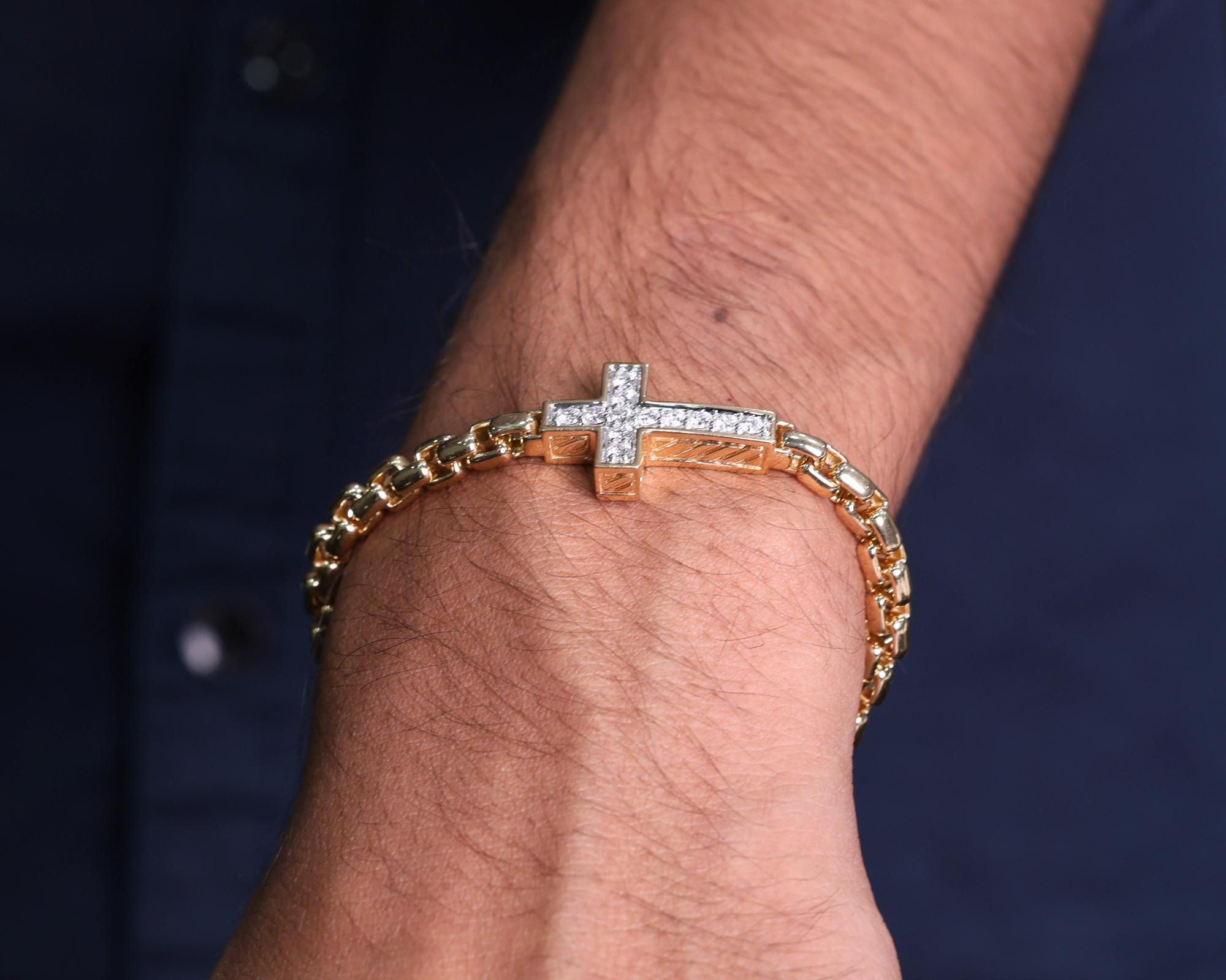 14K Solid Gold Diamond Cross Bracelet| Religious Jewelry| Baptism Gift| Christian Bracelet| Protective Bracelet|Gifts for Him| Diamond Cross