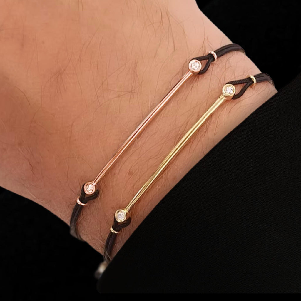 String bracelet with Lab Grown Diamond 14K Gold, Mens tennis bracelet, Gift for Her or Him