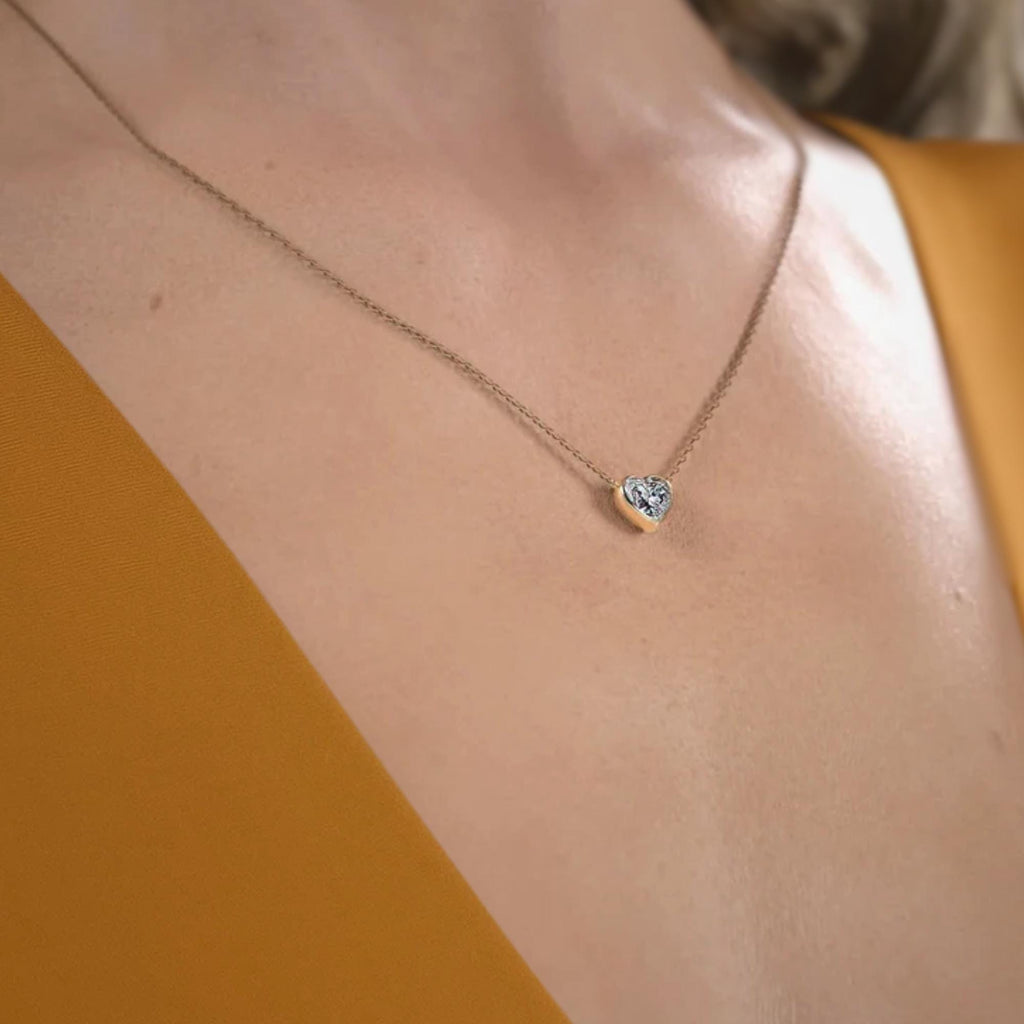 14K Gold Heart Shape Lab Grown Diamond Pendant Necklace