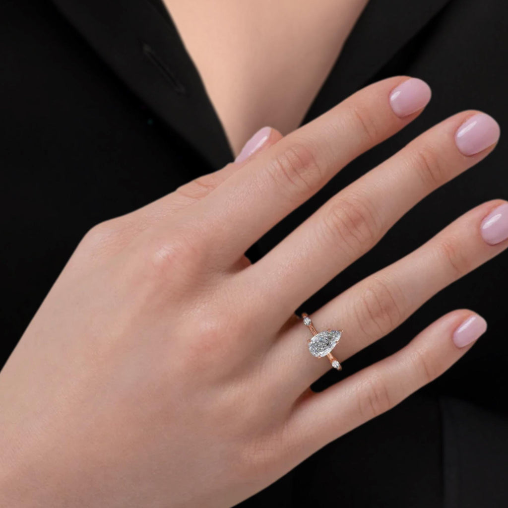Pear Cut IGI Certified Lab Grown Diamond 14K Solitaire Engagement Ring With Hidden Halo Fine Jewelry for Women
