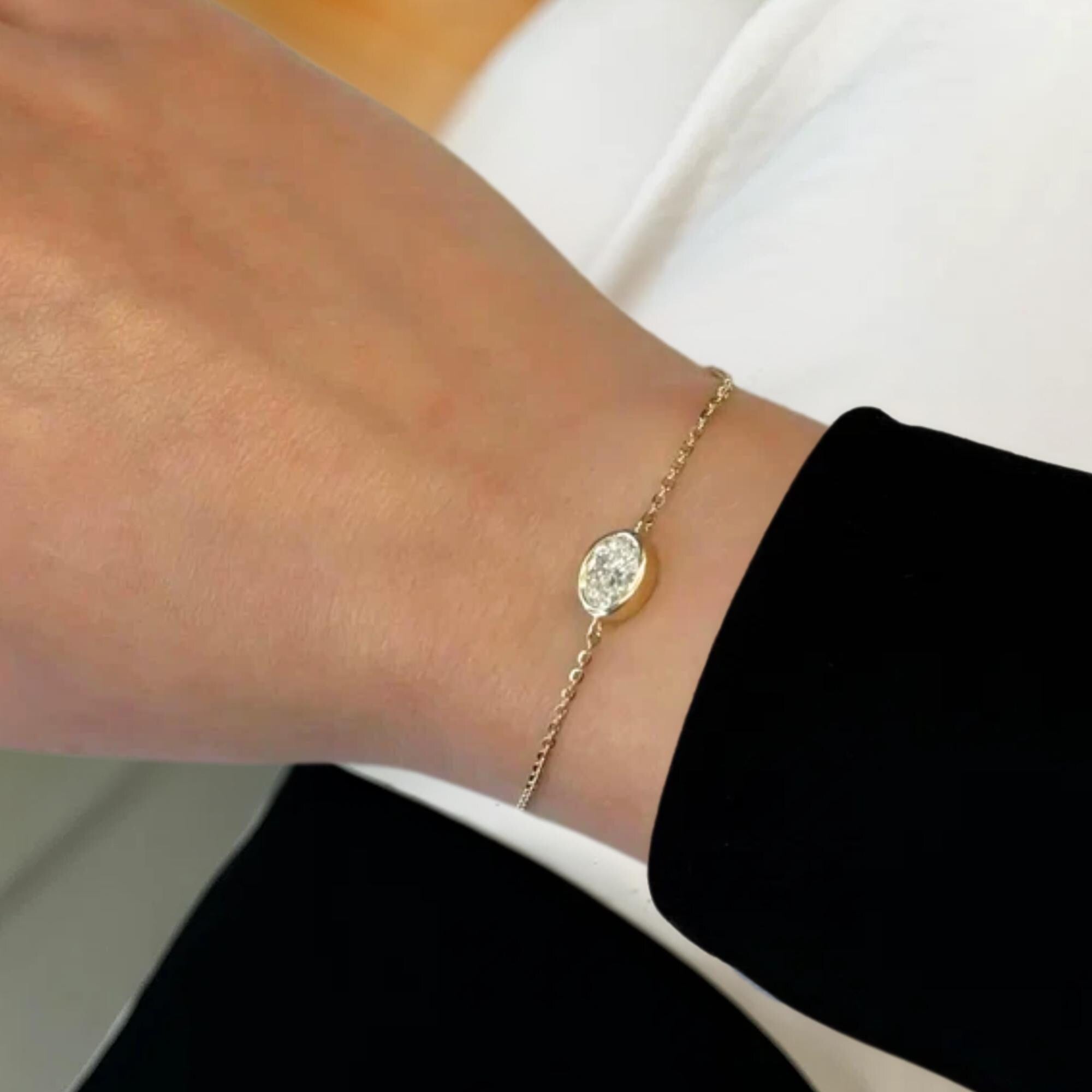 14K Gold Bezel Setting Diamond Bracelet for Women / Oval Cut Solitaire Lab Diamond Bracelet 1.00 Ct