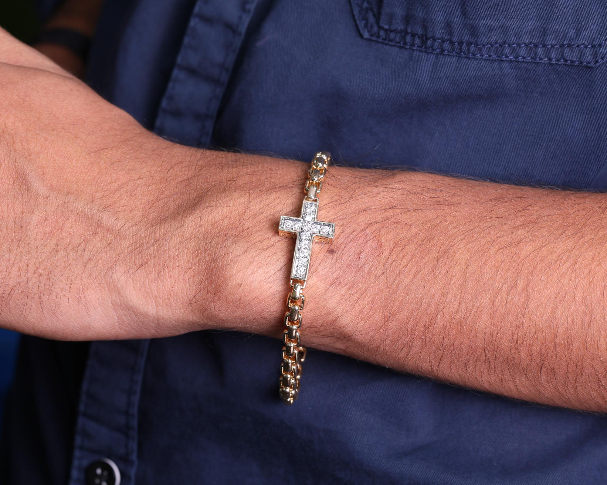 14K Solid Gold Diamond Cross Bracelet| Religious Jewelry| Baptism Gift| Christian Bracelet| Protective Bracelet|Gifts for Him| Diamond Cross