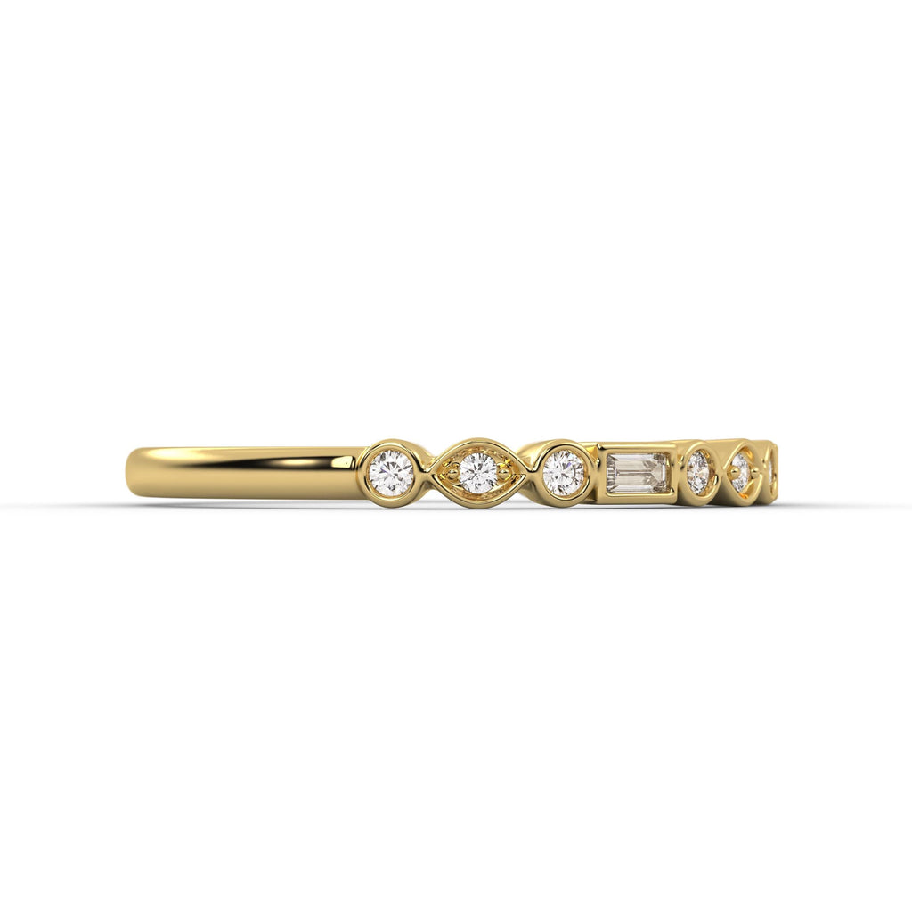 14K Gold 0.17 ctw Baguette & Round Cut Bezel Set Half Eternity Lab Grown Diamond Wedding Band, Bridal Ring