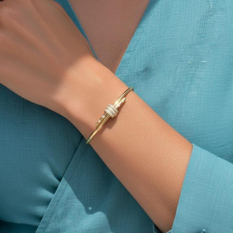Solid Gold Bangle Bracelet for Women, Round Cut Diamond Bracelet Bangle, Gold Latch Bracelet, Diamond Bangle Bracelet, Gift For Her
