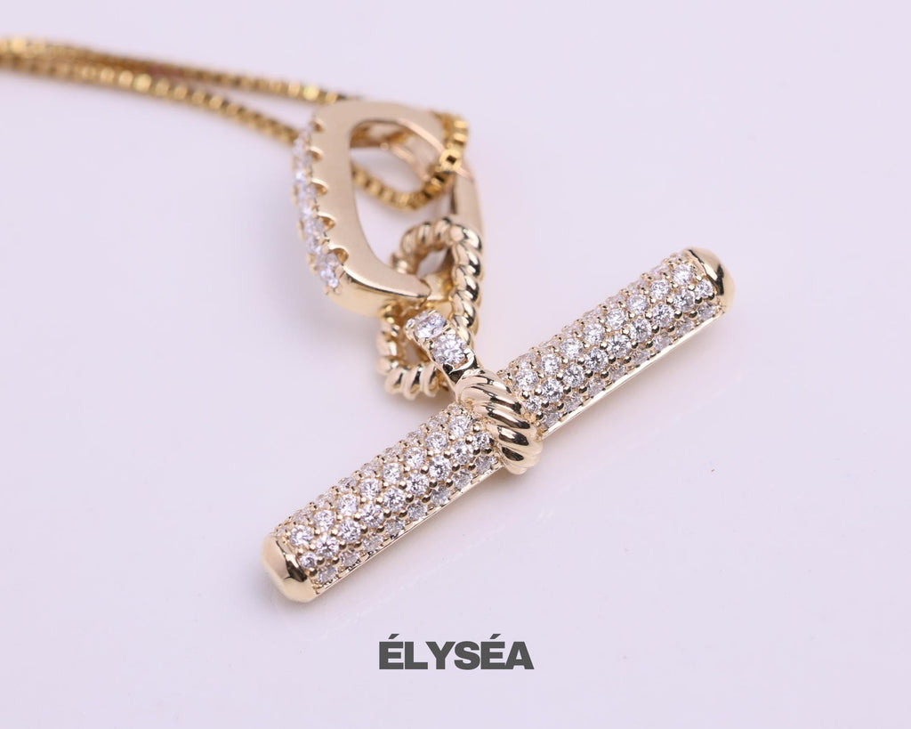 Diamond Pendant | Pave Diamond Toggle | Dainty Lab Grown Diamond Necklace | T- Bar Pendant | Bridal Set