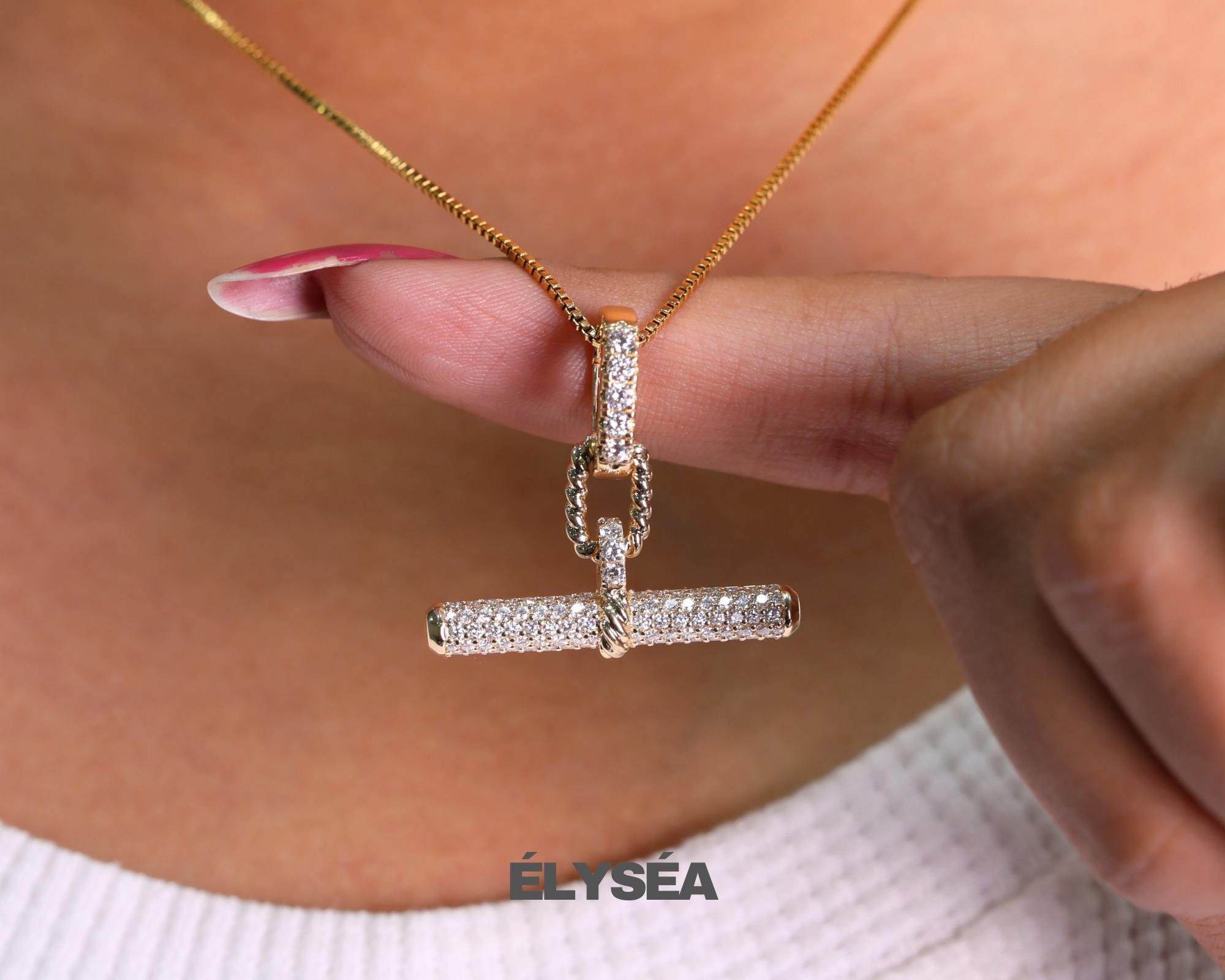 Diamond Pendant | Pave Diamond Toggle | Dainty Lab Grown Diamond Necklace | T- Bar Pendant | Bridal Set