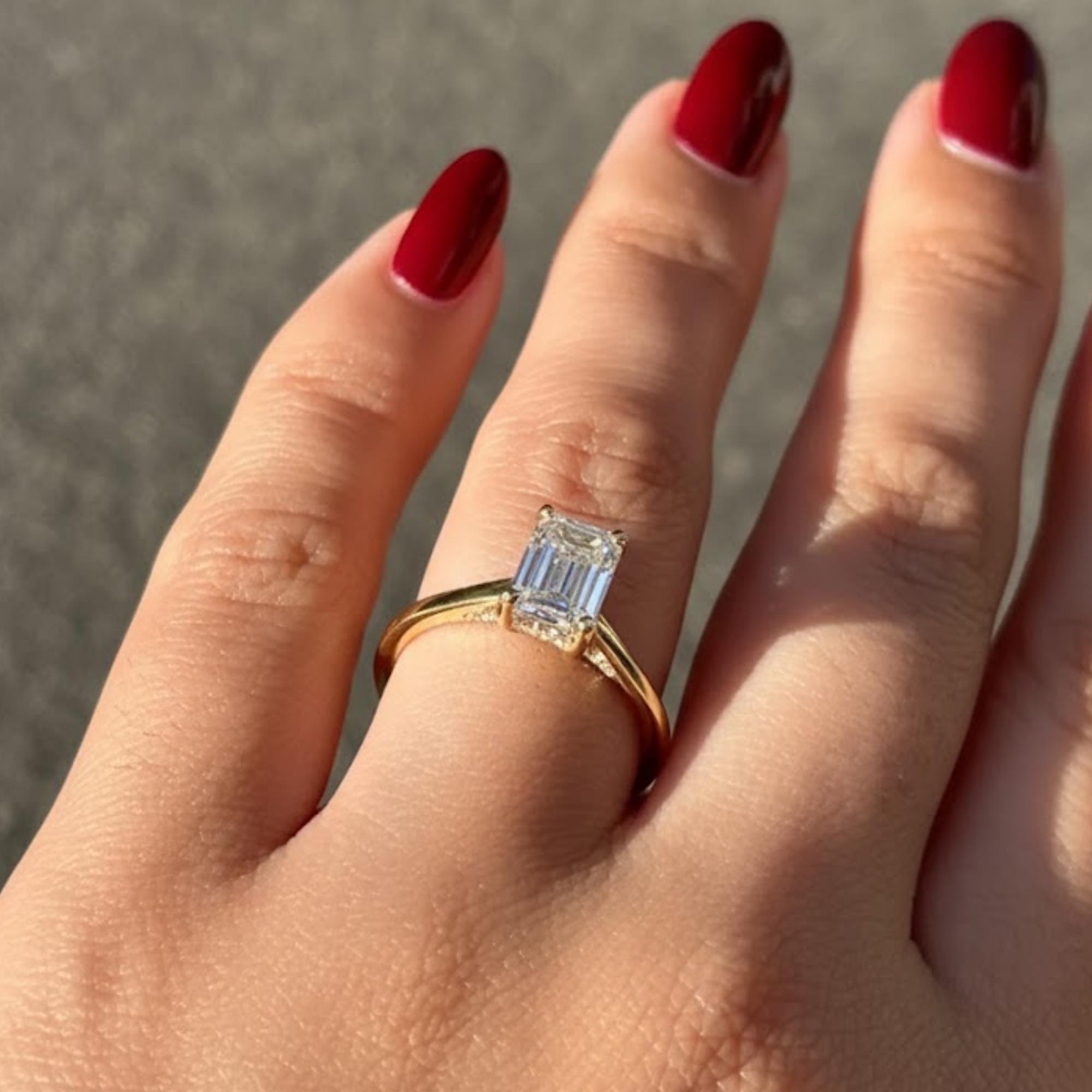 14K Gold Emerald Cut Lab Grown Diamond Engagement Ring – Hidden Halo, IGI Certified