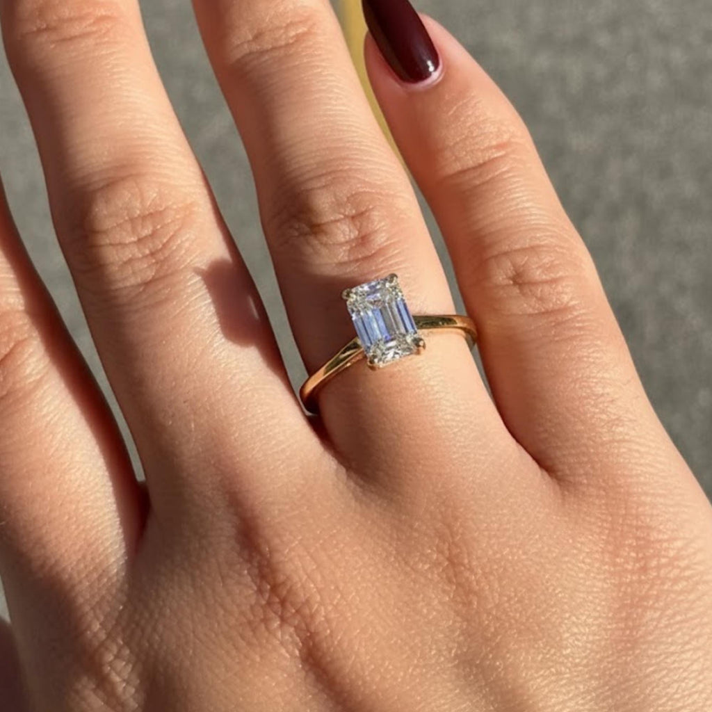 14K Gold Emerald Cut Lab Grown Diamond Engagement Ring – Hidden Halo, IGI Certified