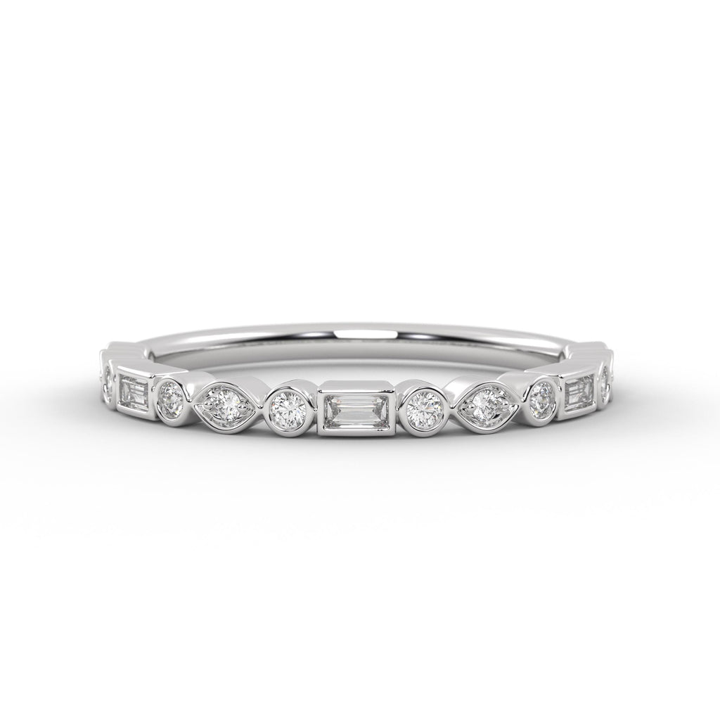 14K Gold 0.17 ctw Baguette & Round Cut Bezel Set Half Eternity Lab Grown Diamond Wedding Band, Bridal Ring