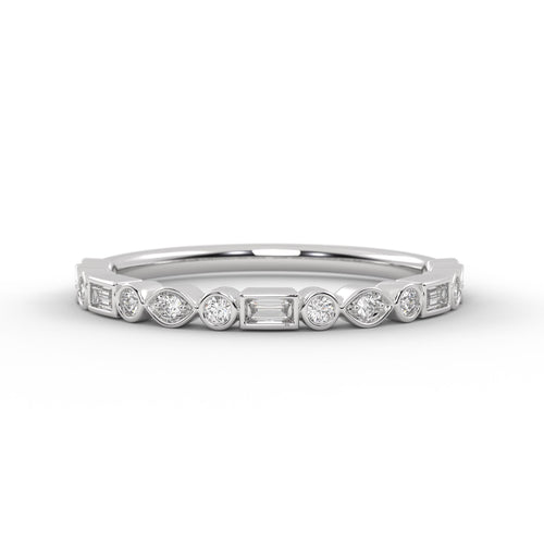 14K Gold 0.17 ctw Baguette & Round Cut Bezel Set Half Eternity Lab Grown Diamond Wedding Band, Bridal Ring