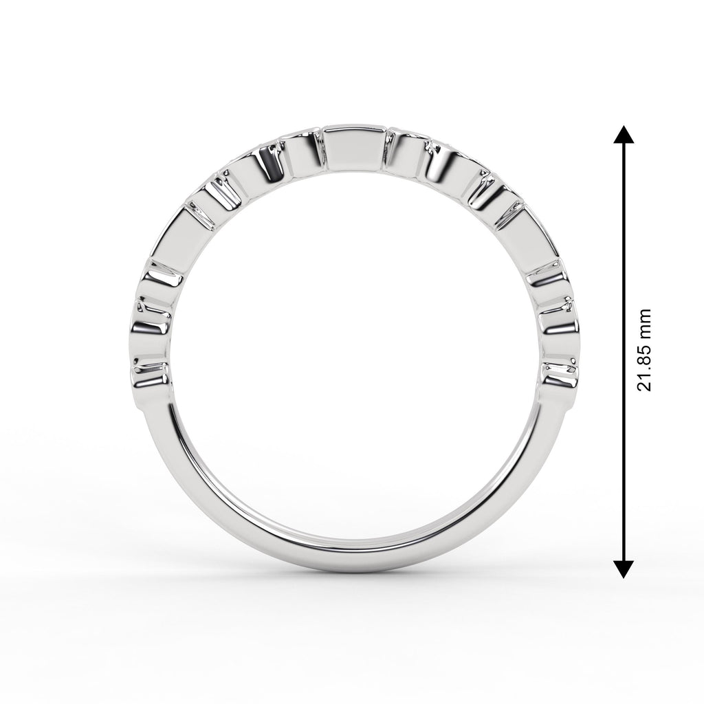 14K Gold 0.17 ctw Baguette & Round Cut Bezel Set Half Eternity Lab Grown Diamond Wedding Band, Bridal Ring