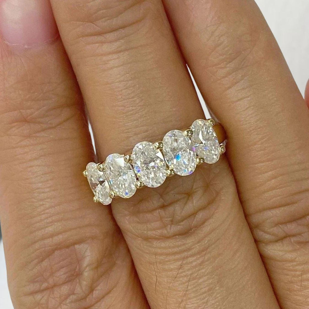 2.00 CTW Lab Grown Oval Diamond Anniversary Band: 14K Gold 5-Stone Ring