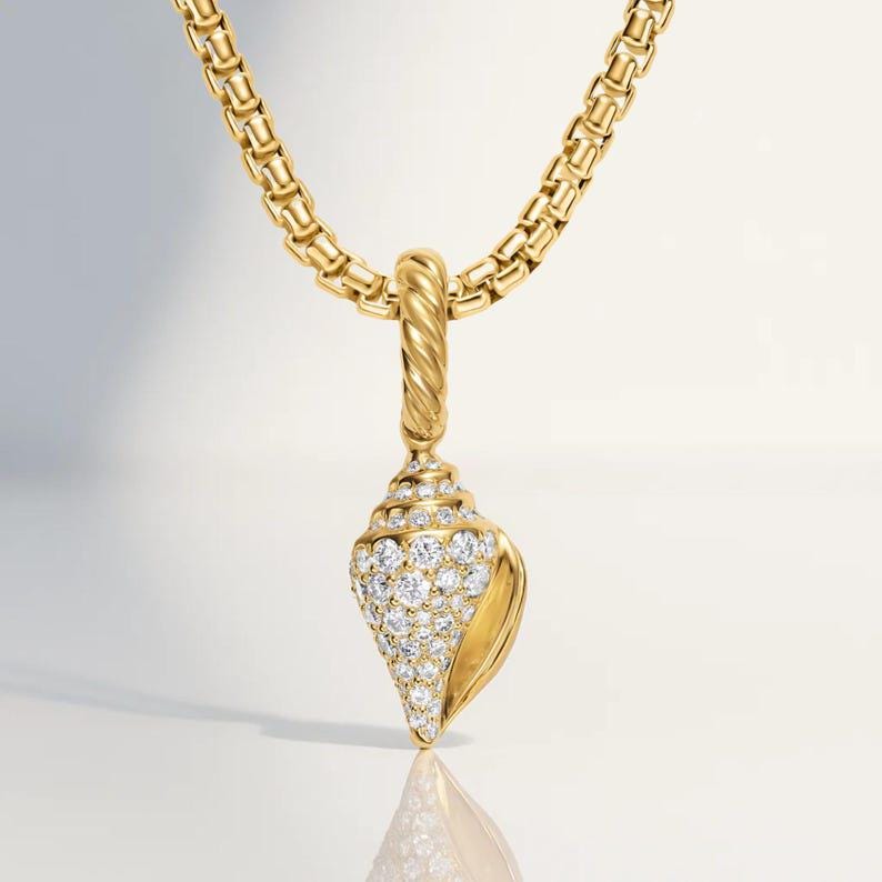14K Gold Lab Grown Diamond Seashell Pendant for Women •  Ocean-Inspired Jewelry • Handmade Beach Lover Gift for Her