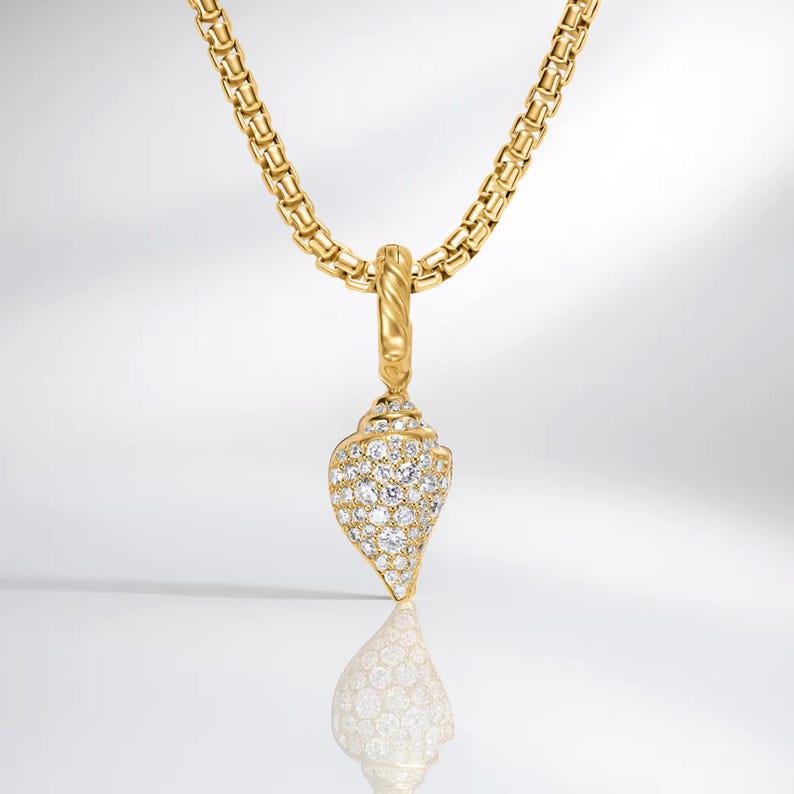 14K Gold Lab Grown Diamond Seashell Pendant for Women •  Ocean-Inspired Jewelry • Handmade Beach Lover Gift for Her