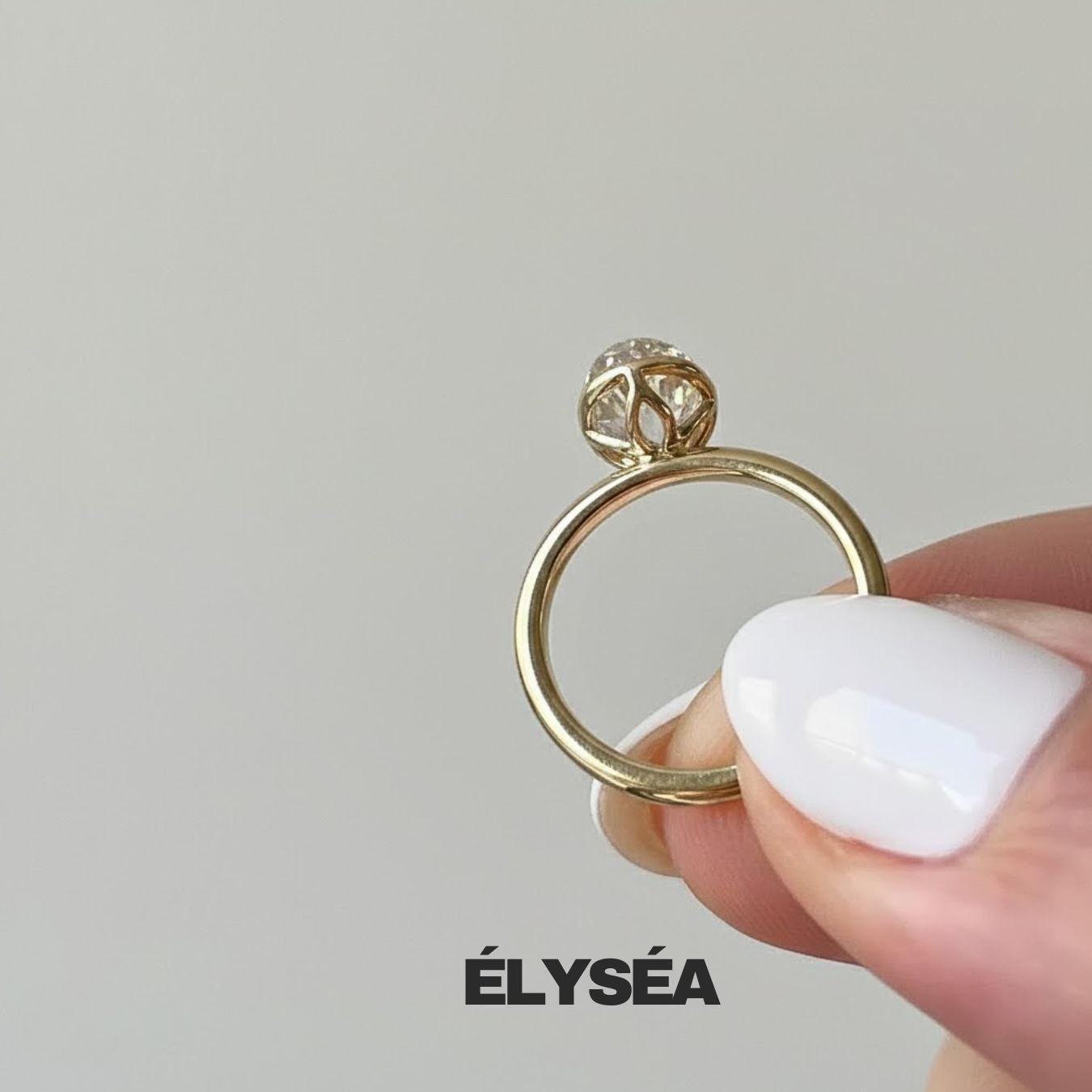 14K Gold Oval Cut Lab Grown Diamond Tulip Engagement Ring / Anniversary Gift Ring For Your Wife