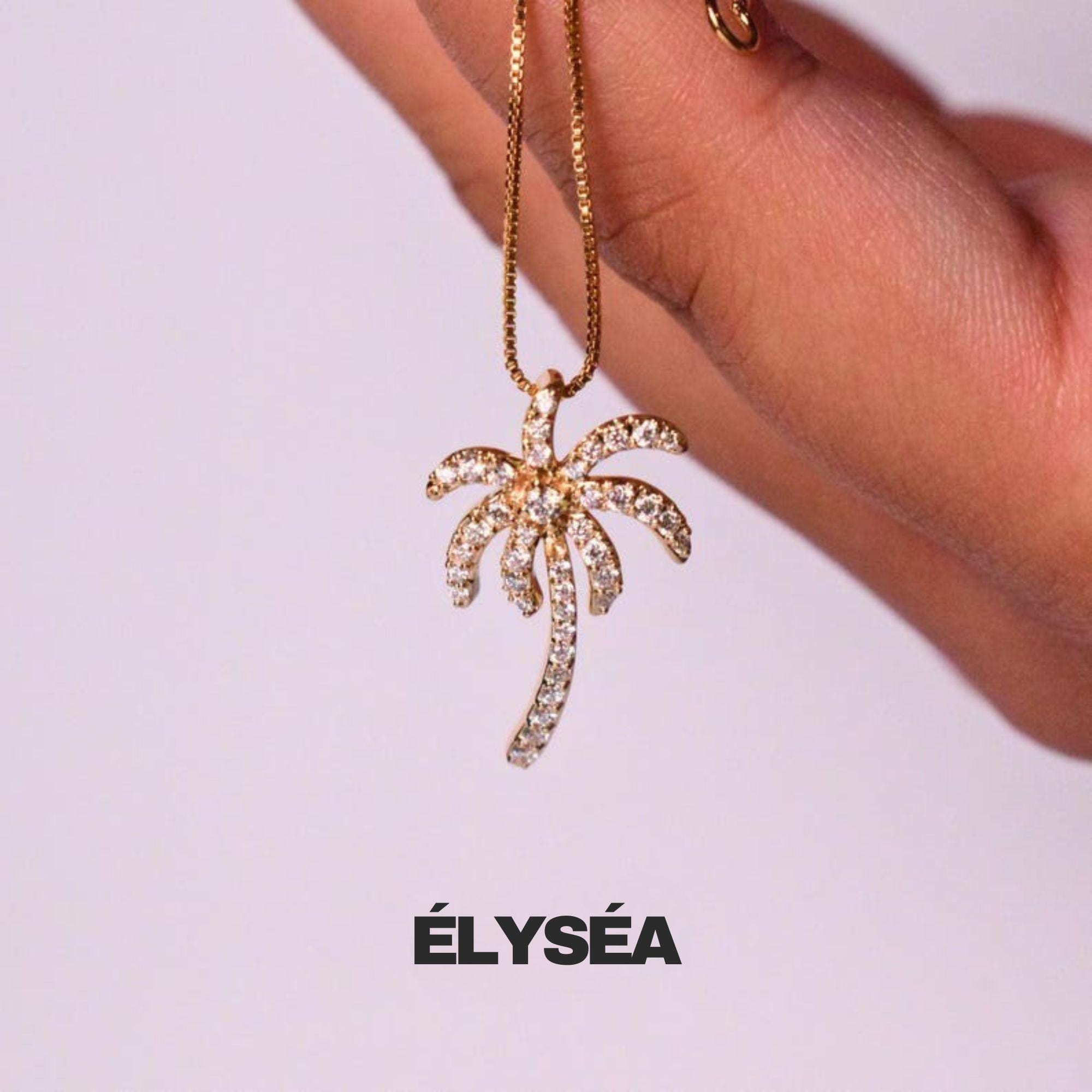 14K Solid Gold Diamond Palm Tree Pendant Necklace, Gift for Mother, Wife, Daughter