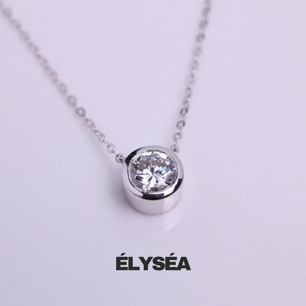14K Gold Attached Lab Grown Diamond Solitaire Necklace, Beautiful White Diamonds