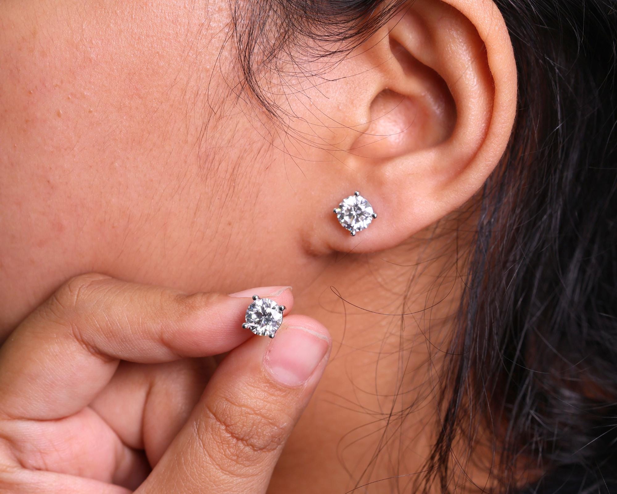 1.00 Carat Lab Grown Round Cut Diamond Stud Earrings / 14K Gold Diamond Stud Earrings
