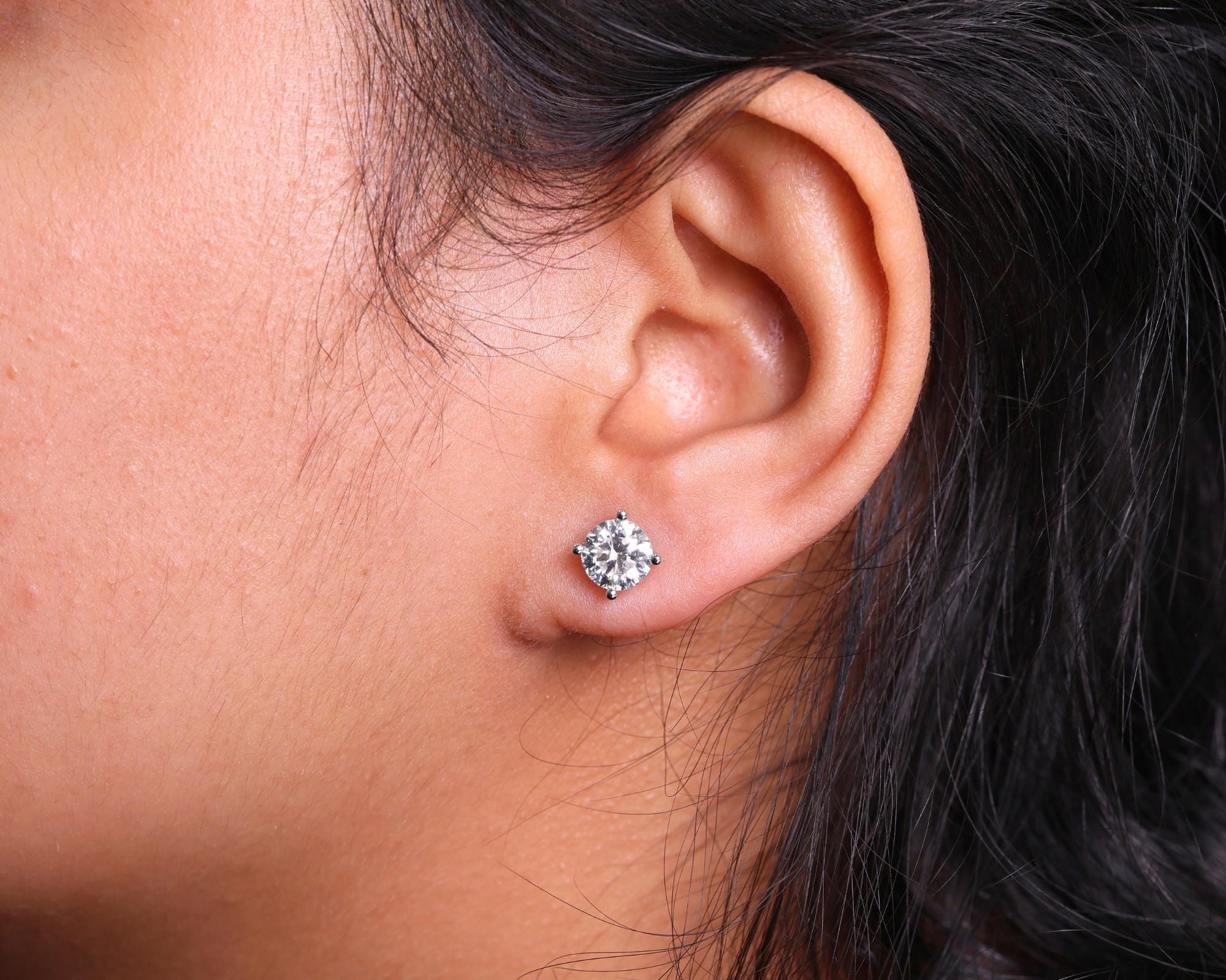 1.00 Carat Lab Grown Round Cut Diamond Stud Earrings / 14K Gold Diamond Stud Earrings