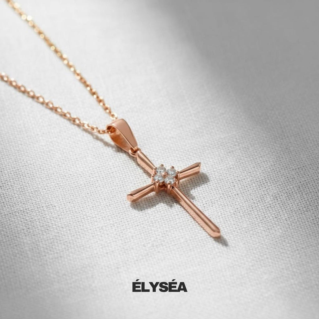 14K Solid Gold Diamond Cross Necklace: Religious Jewelry Gift | Christian Faith Pendant