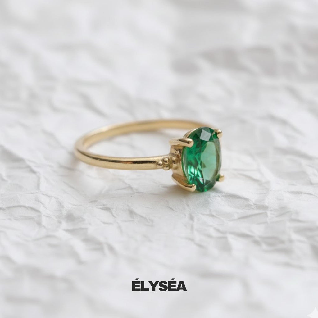 14K Solid Gold Emerald Ring • Tiny Green Gem Promise Ring for Women • Dainty Stackable Jewelry Gift