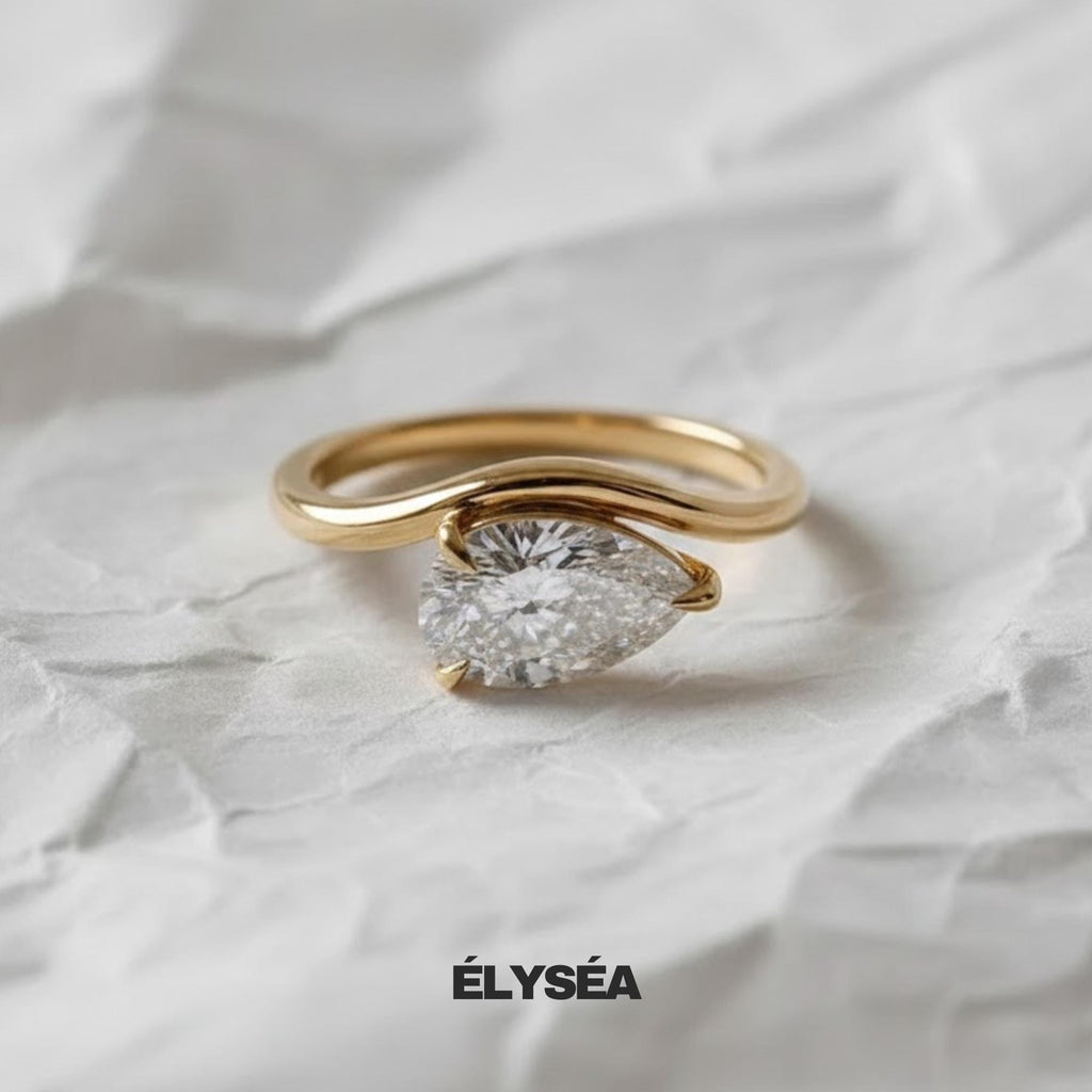 14k Gold Pear Shaped Engagement Ring with Lab Grown Diamond, Fine Jewelry for Women