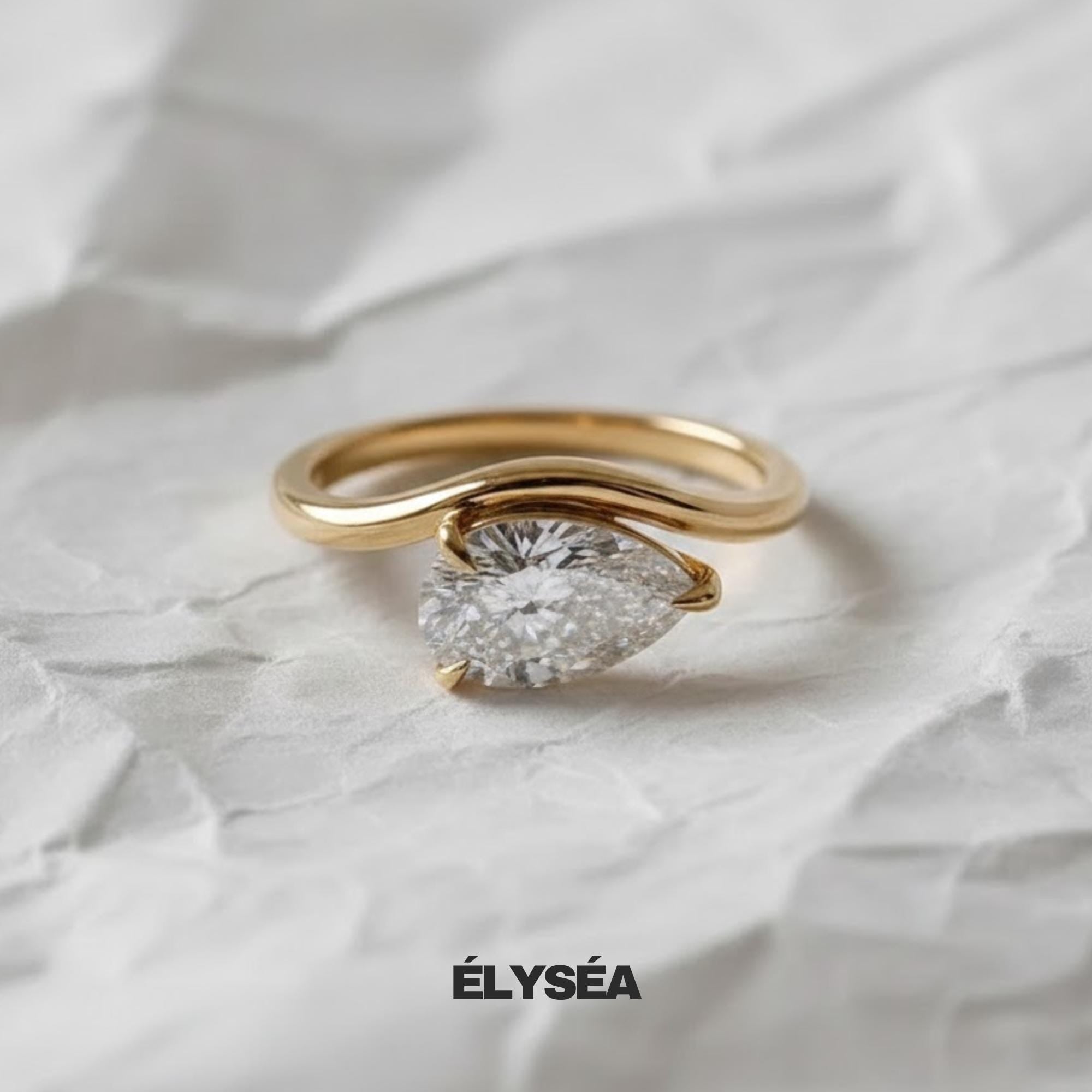 14k Gold Pear Shaped Engagement Ring with Lab Grown Diamond, Fine Jewelry for Women