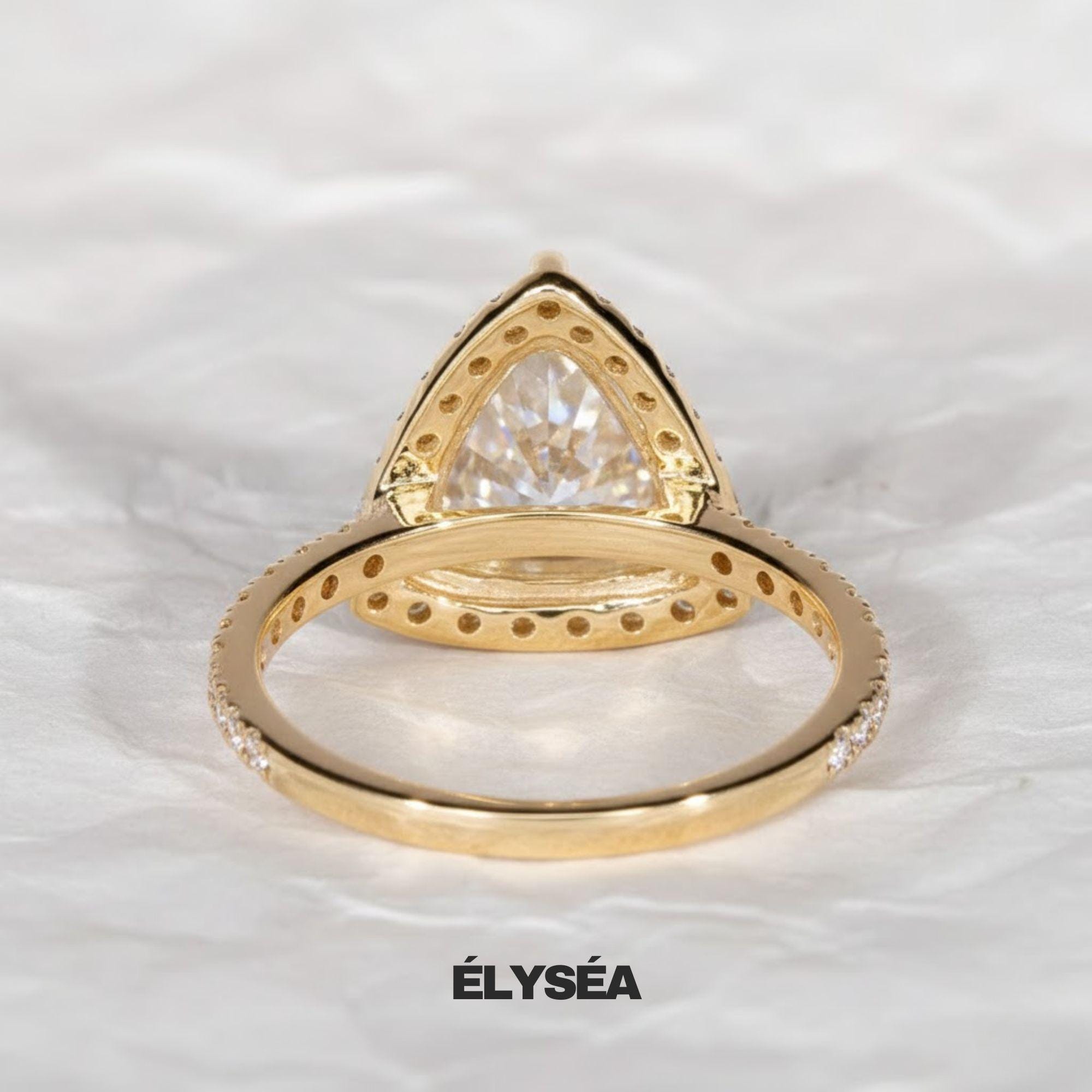 1.0ct To 3.0Ct Trillion Cut Lab Grown Diamond Halo Engagement Ring, Anniversary Gift, Wedding Ring