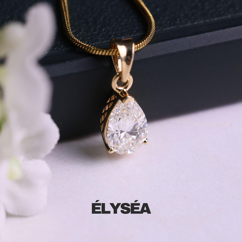 Pear Lab Diamond Solitaire Engagement Pendant/ 14K Gold Eco-Friendly Diamond Pendant Gift For Her