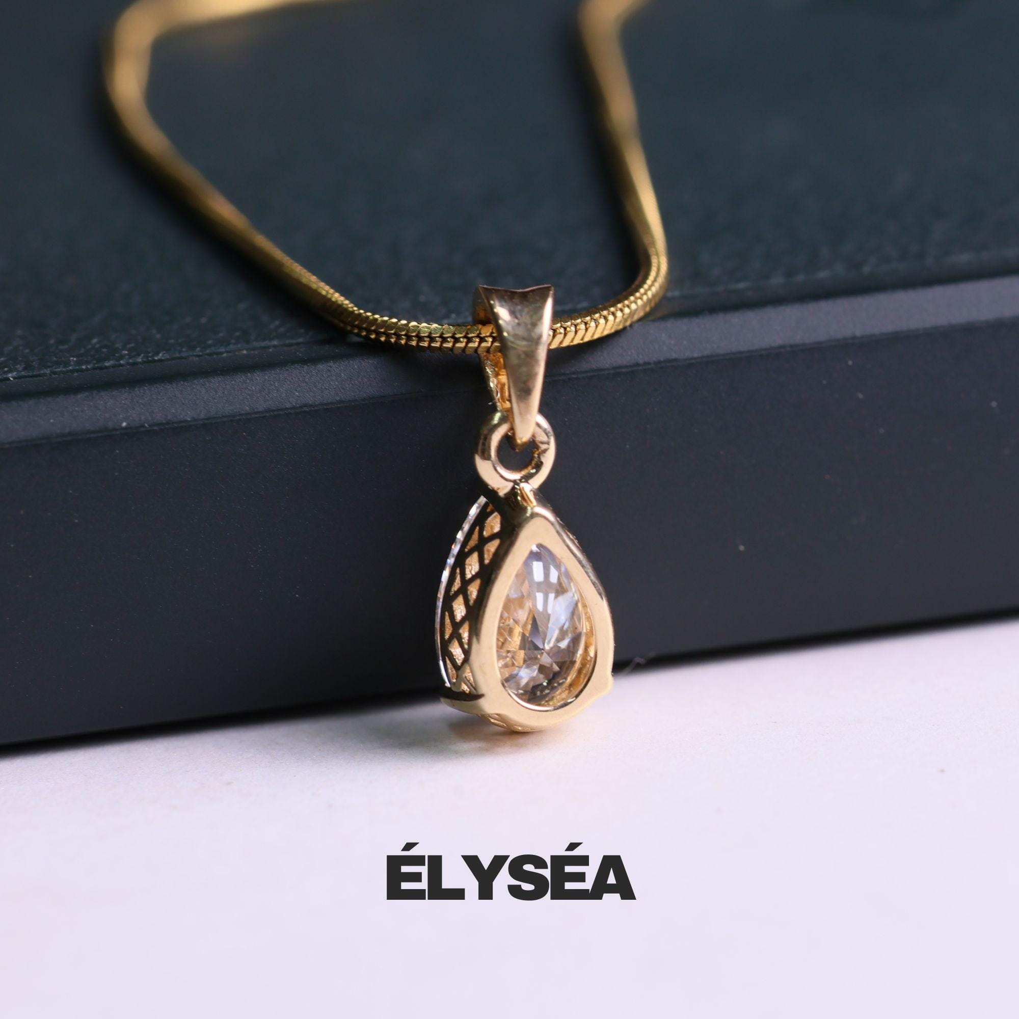 Pear Lab Diamond Solitaire Engagement Pendant/ 14K Gold Eco-Friendly Diamond Pendant Gift For Her