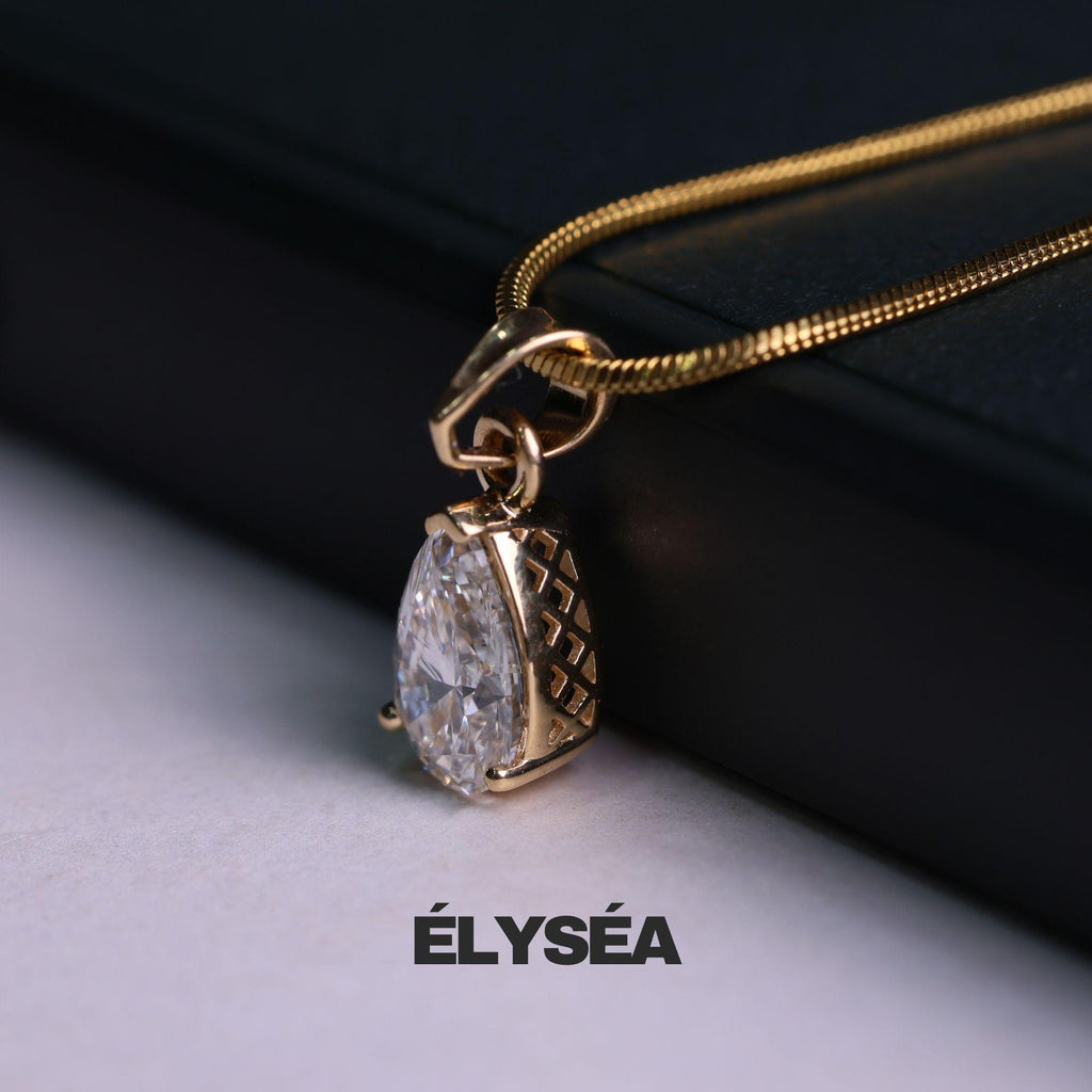 Pear Lab Diamond Solitaire Engagement Pendant/ 14K Gold Eco-Friendly Diamond Pendant Gift For Her