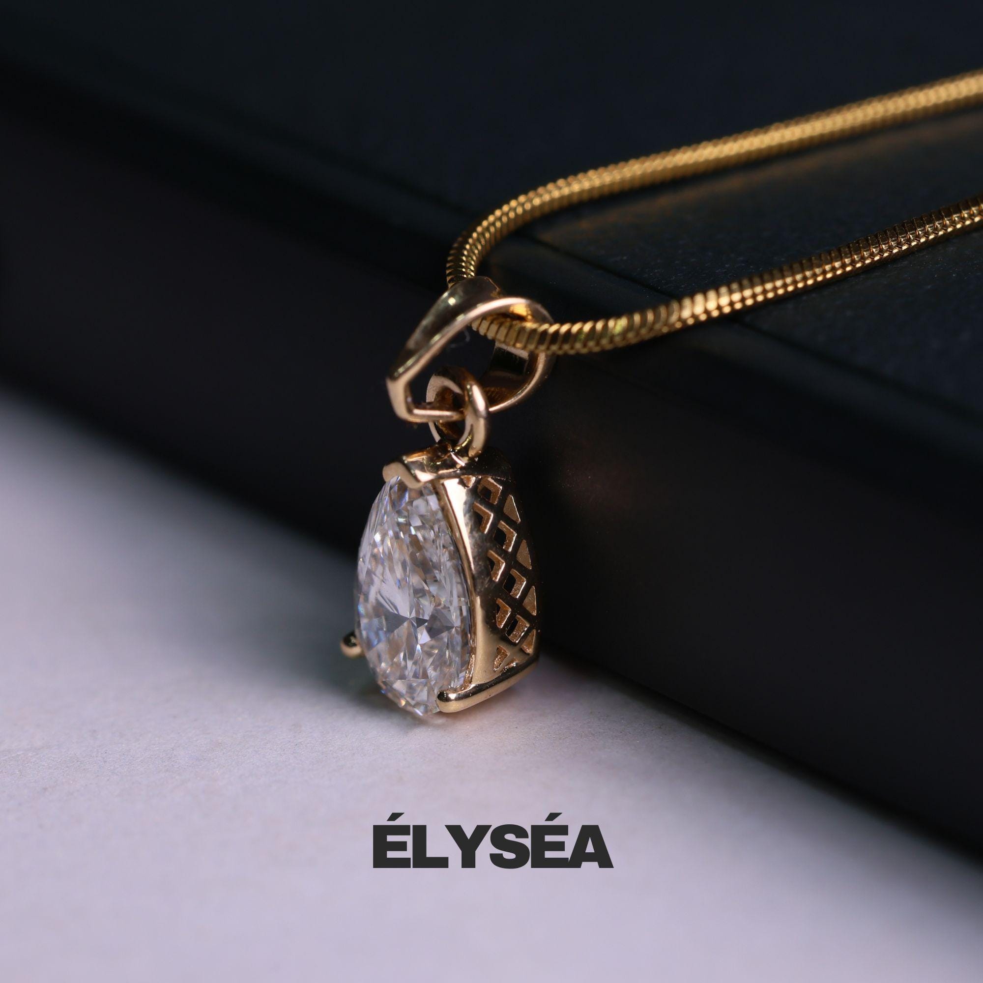 Pear Lab Diamond Solitaire Engagement Pendant/ 14K Gold Eco-Friendly Diamond Pendant Gift For Her