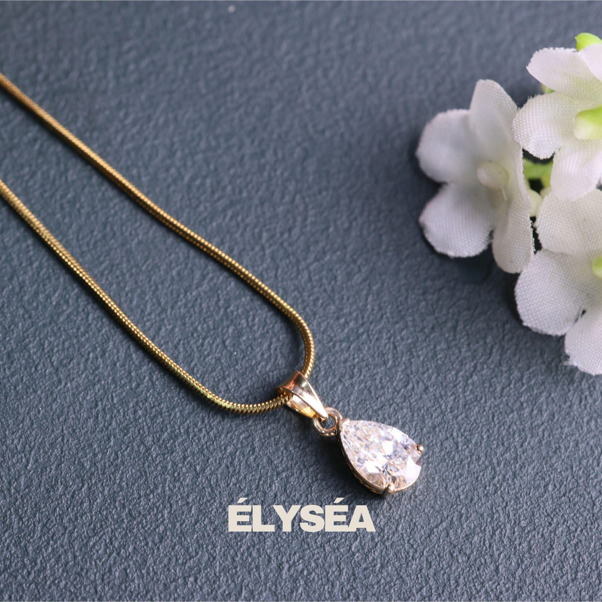 Pear Lab Diamond Solitaire Engagement Pendant/ 14K Gold Eco-Friendly Diamond Pendant Gift For Her
