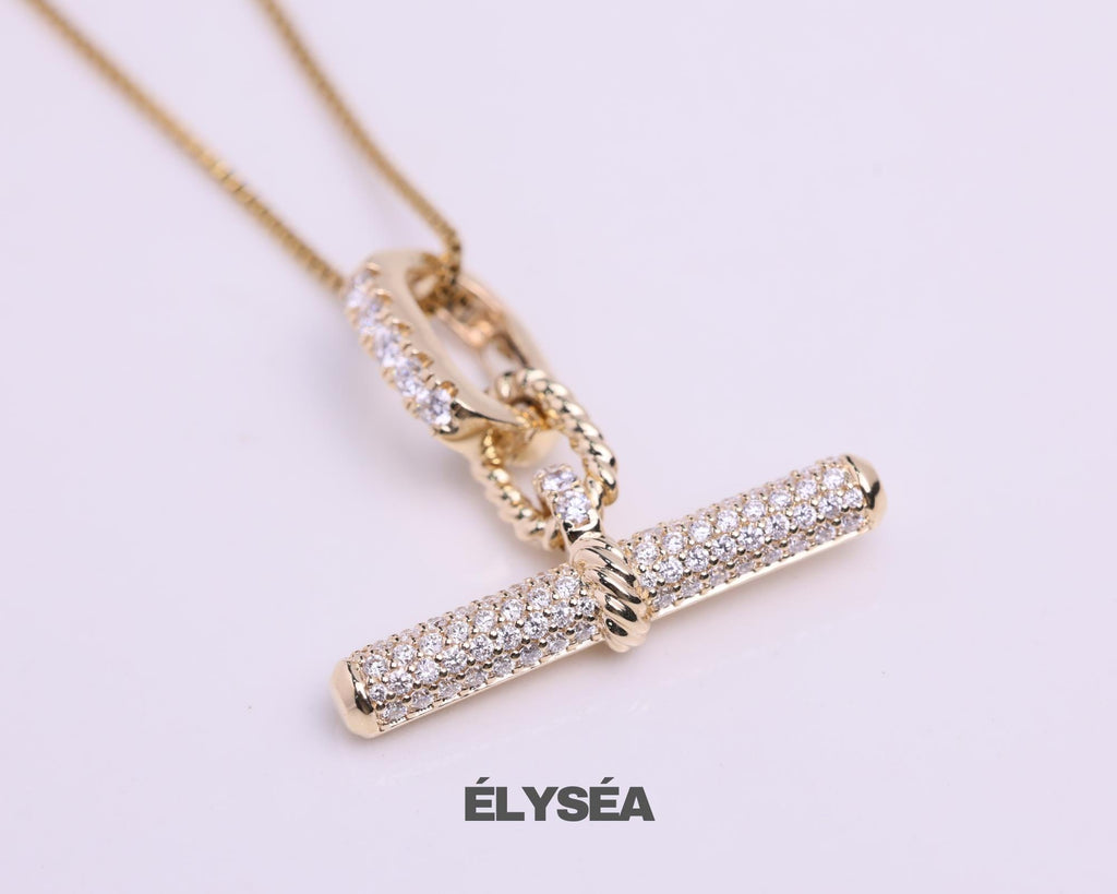 Diamond Pendant | Pave Diamond Toggle | Dainty Lab Grown Diamond Necklace | T- Bar Pendant | Bridal Set