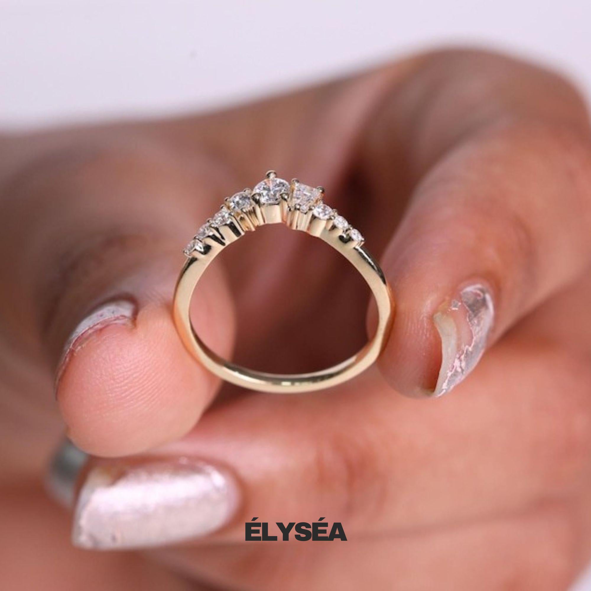 14K Gold Multi Shaped Lab Diamond Curved Wedding Band