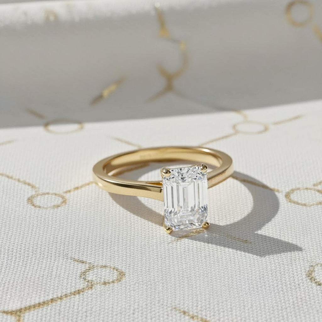 14K Gold Emerald Cut Lab Grown Diamond Engagement Ring – Hidden Halo, IGI Certified