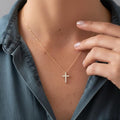 14K Solid Gold Diamond Cross Necklace: Religious Baptism Gift