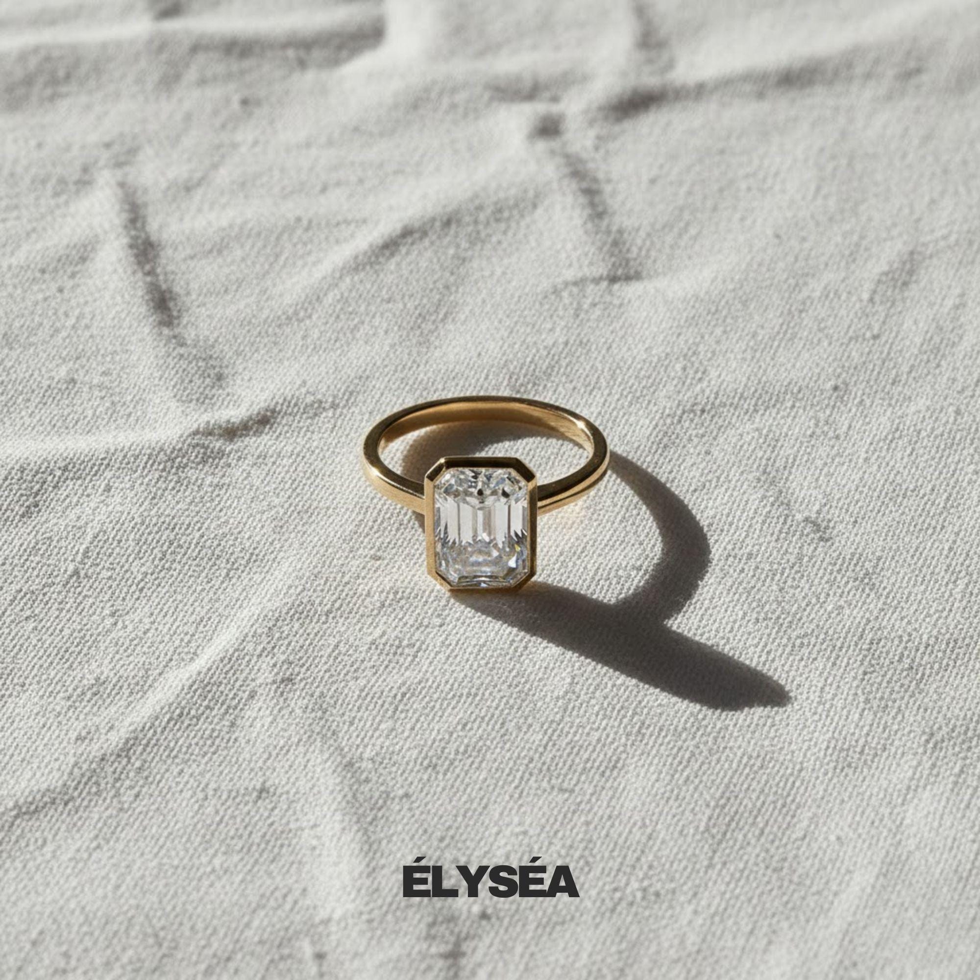 3 Carat Emerald Cut Lab Grown Diamond Bezel Set Solitaire Engagement Ring in 14K Gold