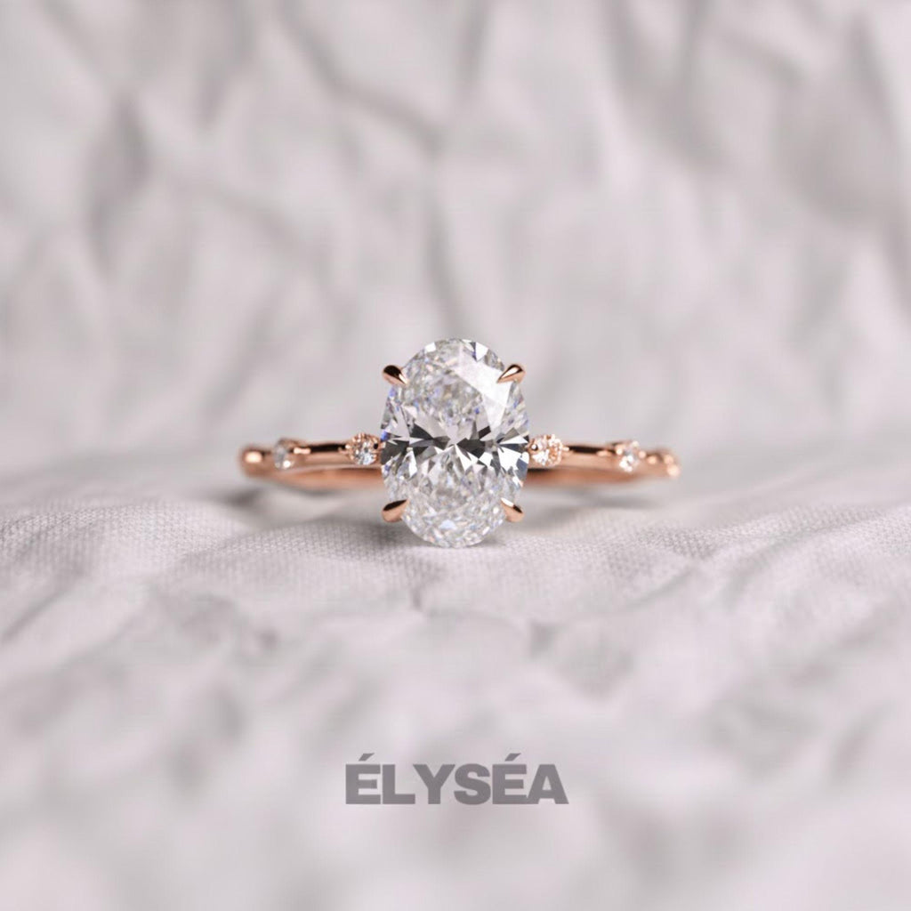 2 Carat Oval Lab Grown F VS1 Thin Engagement Diamond Ring / 14K Gold Oval Diamond Ring