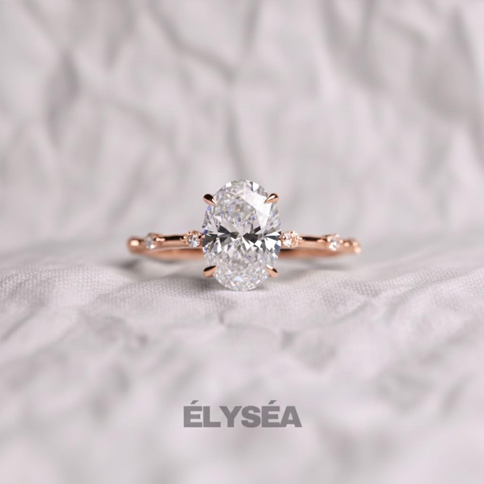 2 Carat Oval Lab Grown F VS1 Thin Engagement Diamond Ring / 14K Gold Oval Diamond Ring